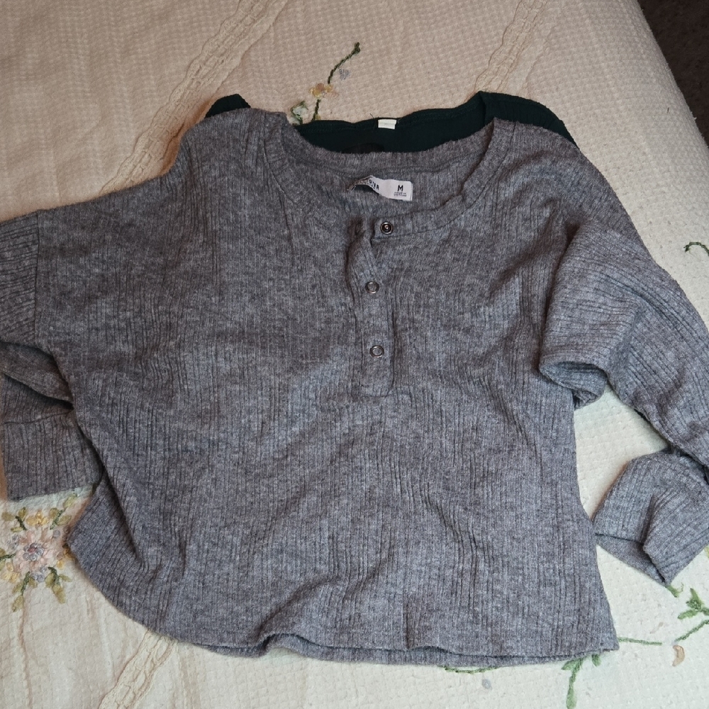Hollister Gray Ribbed Sweater with Button Detail